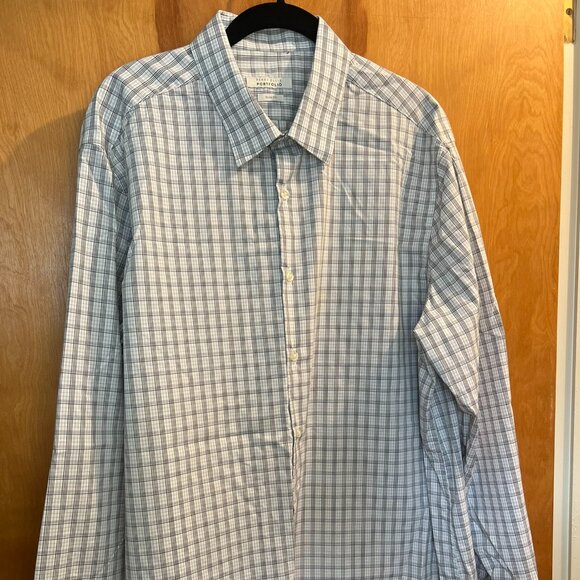 Full Cotton Quality Grey Plaid Button Down // Perry Ellis Slim Fit Men's Size XL - Picture 5 of 6